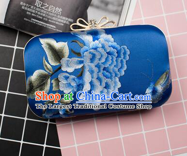 China Royal Blue Silk Clutch Bag Handmade Suzhou Embroidery Peony Butterfly Handbag National Cheongsam Evening Bag
