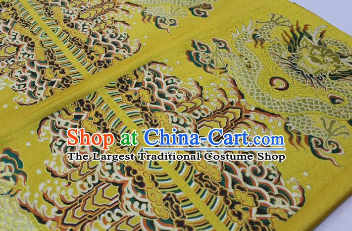 China Ancient Costume Silk Fabrics Traditional Drapery Classical Large Dragon Pattern Yellow Brocade Fabric