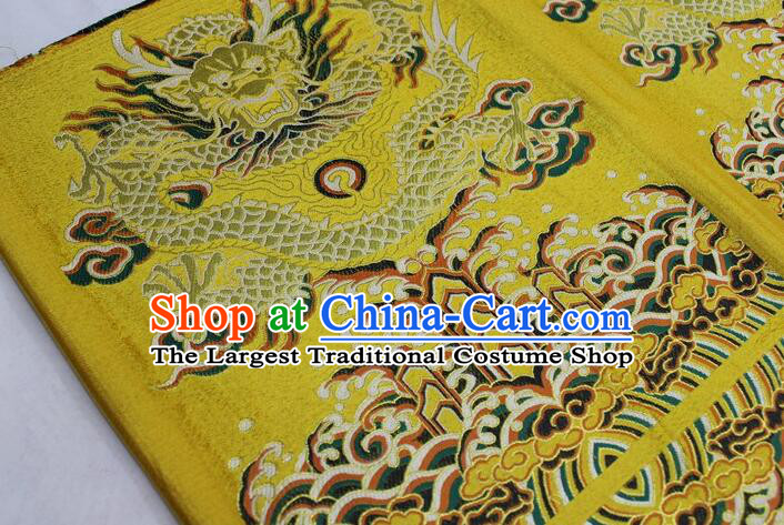 China Ancient Costume Silk Fabrics Traditional Drapery Classical Large Dragon Pattern Yellow Brocade Fabric