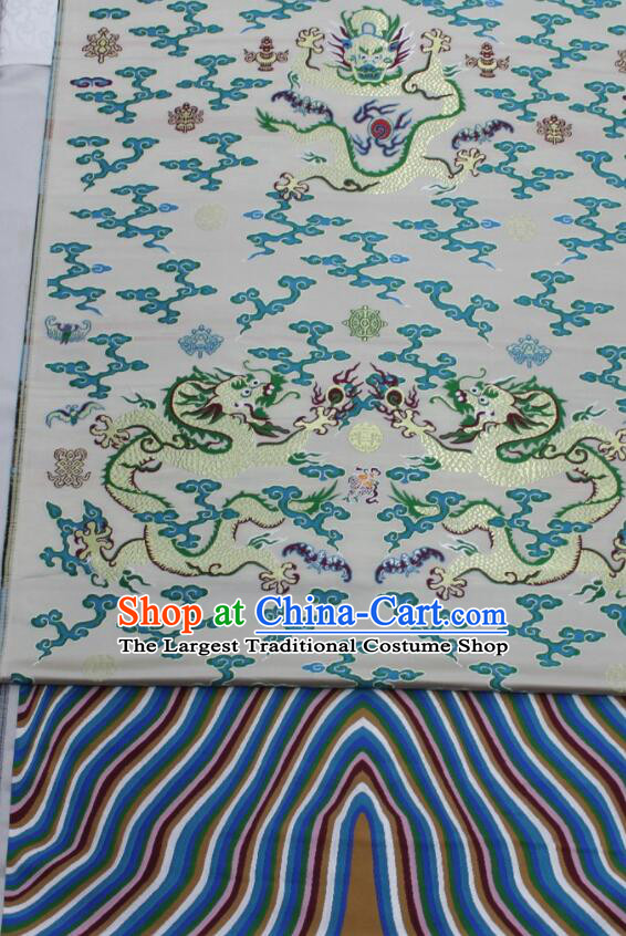 China Ancient Imperial Robe Silk Fabrics Traditional Court Drapery Classical Dragons Pattern White Brocade Fabric
