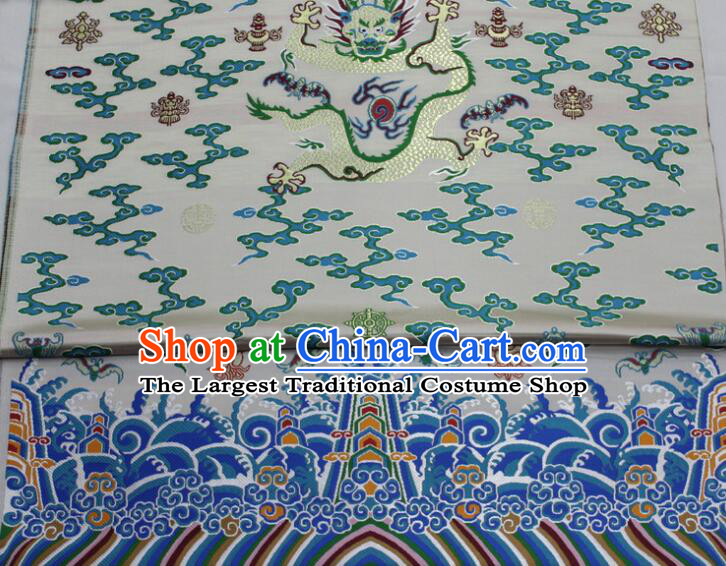 China Ancient Imperial Robe Silk Fabrics Traditional Court Drapery Classical Dragons Pattern White Brocade Fabric
