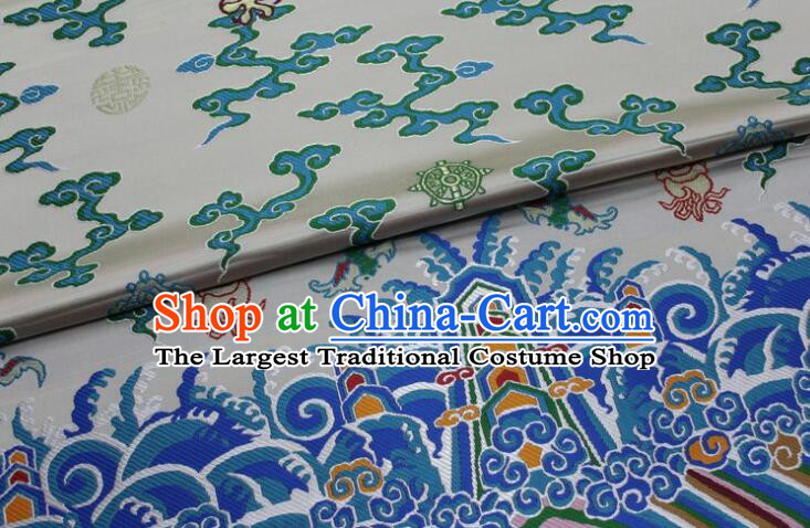 China Ancient Imperial Robe Silk Fabrics Traditional Court Drapery Classical Dragons Pattern White Brocade Fabric