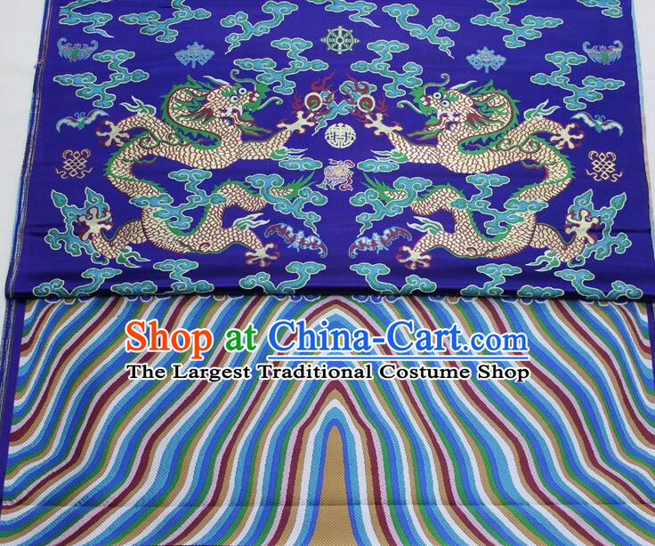 China Ancient Costumes Silk Fabrics Traditional Imperial Robe Drapery Classical Dragons Pattern Royal Blue Brocade Fabric