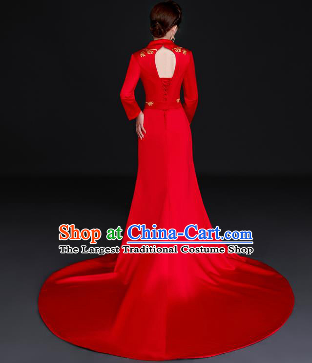 China Dinner Party Formal Garment New Year Red Dress Professional Embroidery Full Dress