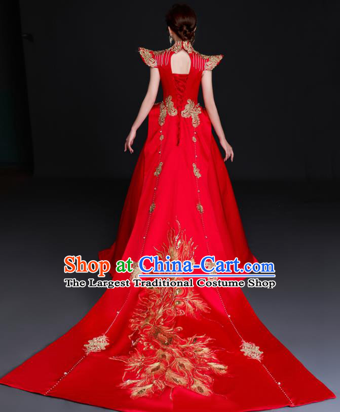 China Professional Embroidery Full Dress Dinner Party Formal Garment New Year Compere Red Dress