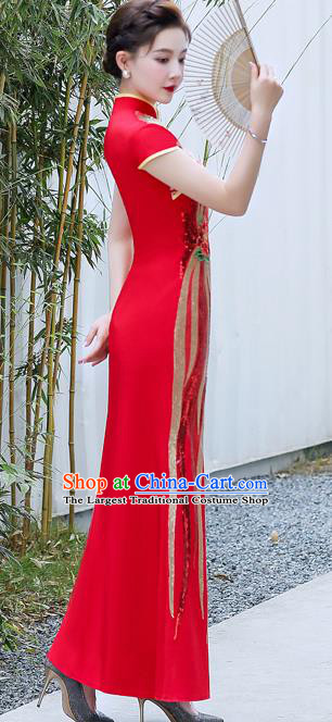 Chinese Wedding Red Full Dress Bride Embroidered Peony Qipao Modern Cheongsam Traditional Qipao Dress