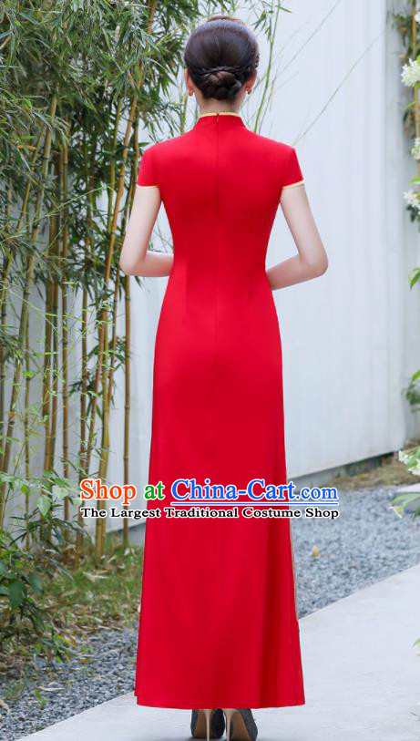 Chinese Wedding Red Full Dress Bride Embroidered Peony Qipao Modern Cheongsam Traditional Qipao Dress