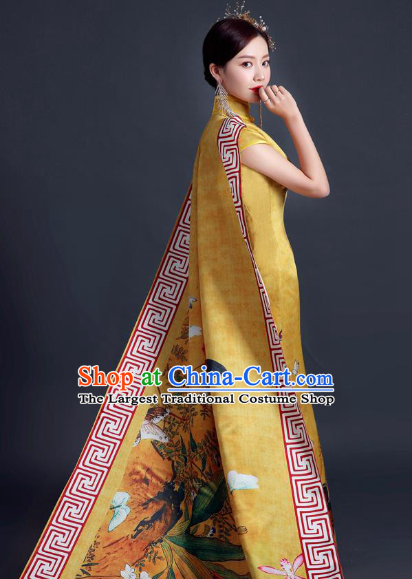 Chinese Compere Full Dress Classical Qipao Clothing Long Mantle Cheongsam Traditional Dress