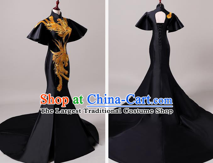 China Professional Catwalks Black Full Dress New Year Formal Garment Compere Trailing Dress