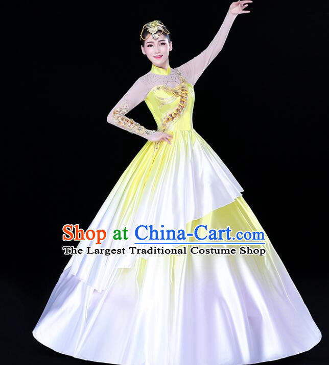 Traditional Chinese Lotus Dance Costume Flower Petals Dance Clothing Modern Dance Frock Opening Dance Dress for Women