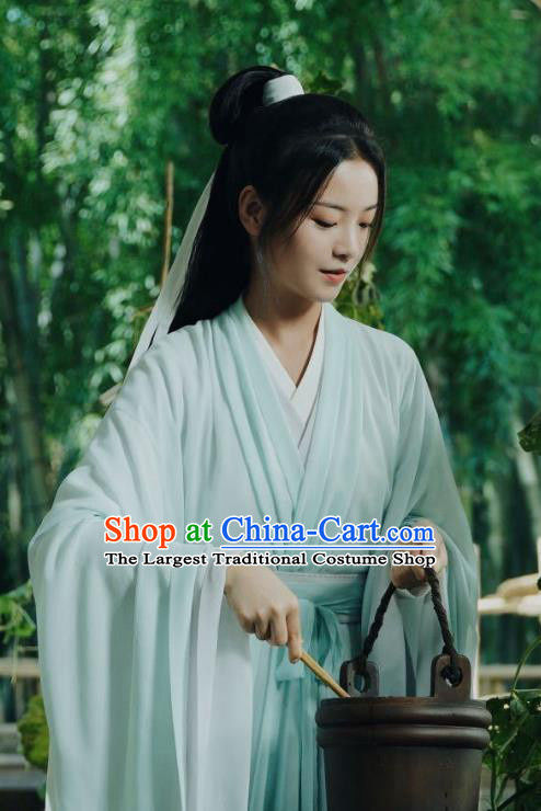 Chinese Wuxia Young Woman Clothing TV Series Sword Snow Stride Jiang Ni Replica Garments Ancient Princess Blue Dress Costumes