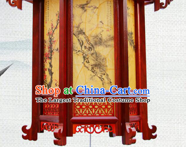 Top Chinese Festival Hanging Lamp Rosewood Palace Lantern Painting Plum Orchids Bamboo Chrysanthemum Wood Lantern