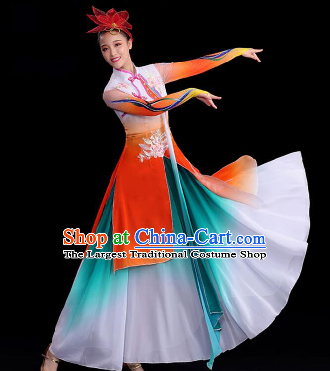 Chinese Umbrella Dance Gradient Red Dress Classical Dance Clothing Ancient Fairy Dance Garment Costumes