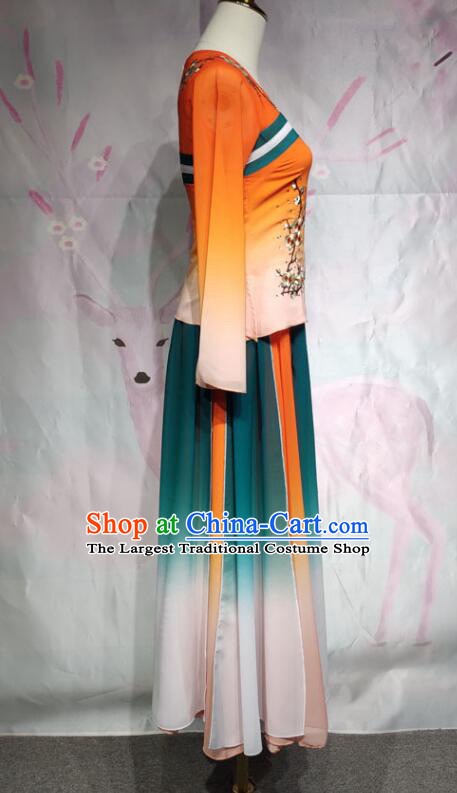 Chinese Classical Dance Clothing Stage Performance Garment Competition Costumes Umbrella Dance Gradient Orange Green Dress