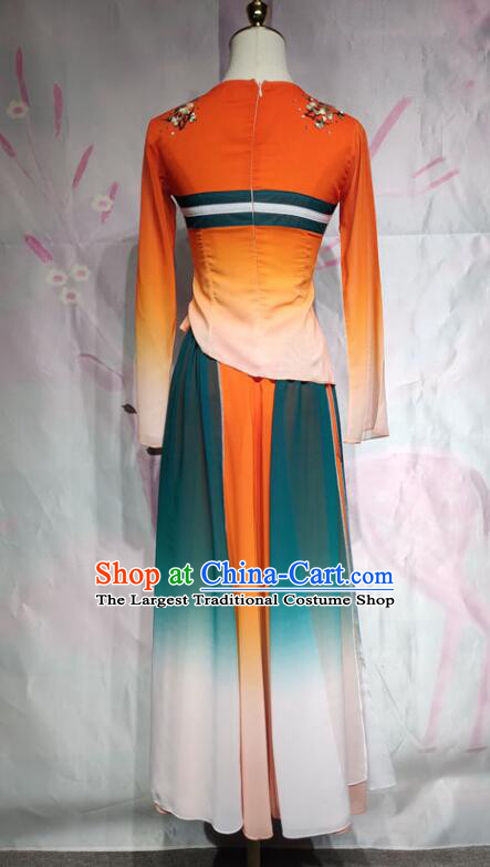 Chinese Classical Dance Clothing Stage Performance Garment Competition Costumes Umbrella Dance Gradient Orange Green Dress