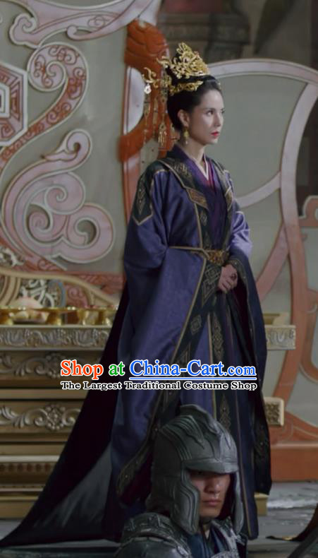 Chinese TV Series Qie Shi Tian Xia Queen Baili Replica Costumes Ancient Imperial Concubine Purple Dress Clothing