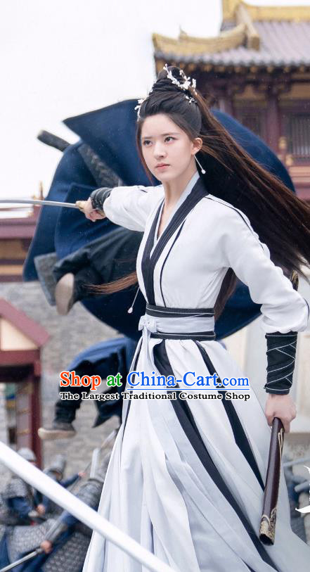 Chinese Ancient Swordswoman White Dress Clothing TV Series Qie Shi Tian Xia Queen Bai Feng Xi Replica Costumes