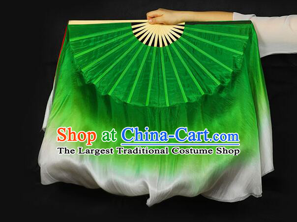 China Classical Dance Silk Fan Yangko Dance Bamboo Fan Gradient Red and Green Ribbon Folding Fan