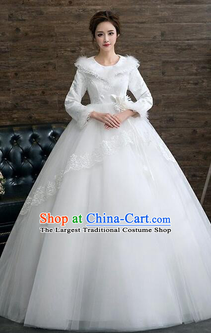 Bride Wedding Dress Top Winter Long Sleeve Dress Court Style Wedding Costume