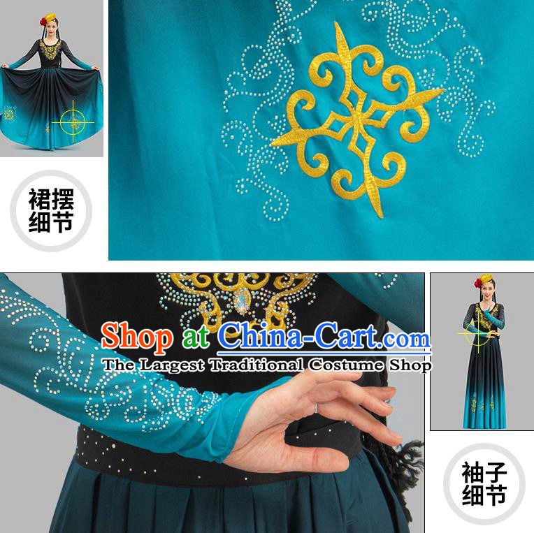 Chinese Art Competition Uygur Ethnic Dance Clothing National Dance Costume Xin Jiang Dance Black and Blue Dress