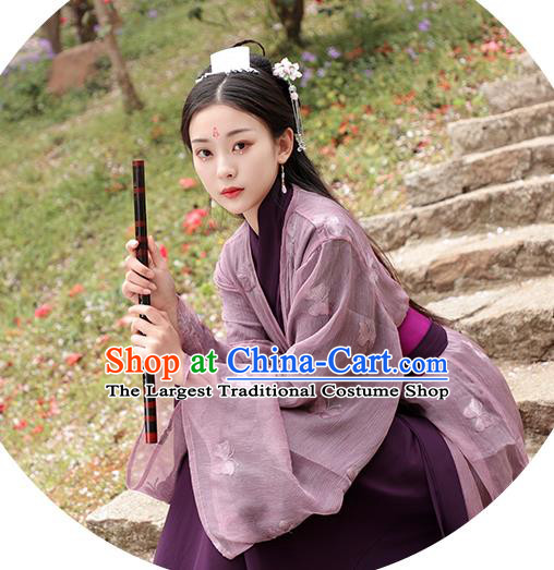 Chinese Jin Dynasty Young Beauty Purple Dress Ancient TV Series Swordswoman Clothing Traditional Xian Xia Heroine Costume