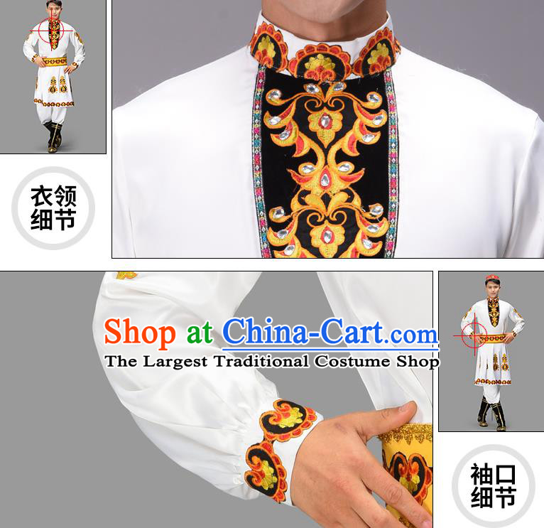 Chinese Xinjiang Dance White Outfit Uyghur Nationality Dance Costume Kazakh Ethnic Male Group Dance Clothing