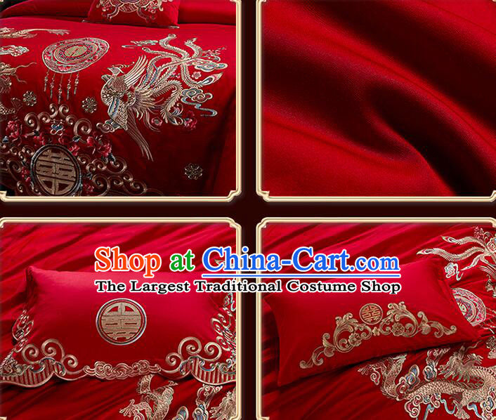 Top Cotton Bedding Items Chinese Wedding Bedclothes Embroidery Dragon and Phoenix Four Pieces Set