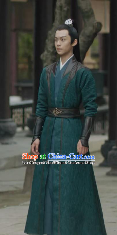 Chinese Wuxia Young Hero Dark Green Dresses TV Series Qie Shi Tian Xia Garment Costumes Ancient Swordsman Clothing