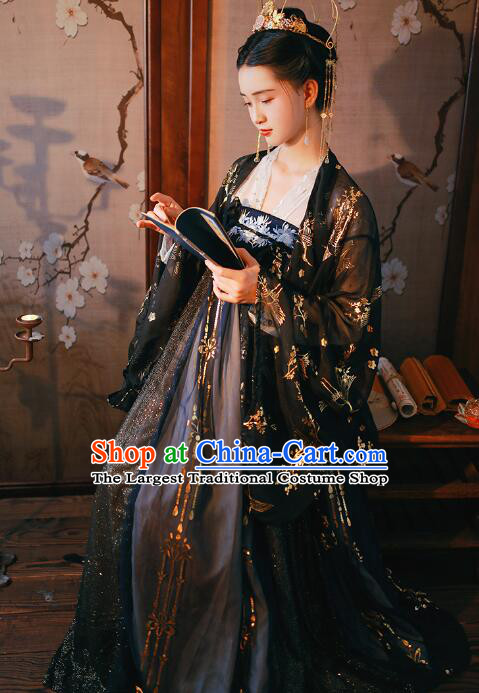 Chinese Ancient Princess Hanfu Clothing Tang Dynasty Ruqun Black Dresses Traditional Garment Costumes