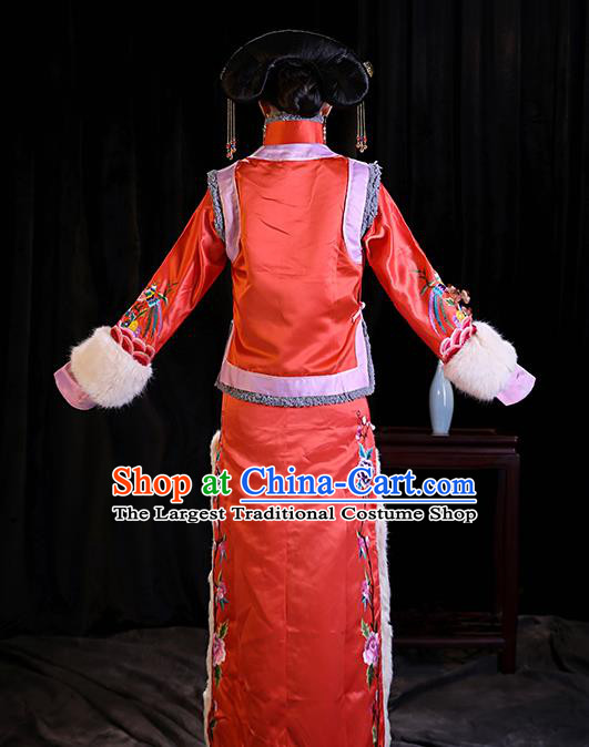 Chinese Ancient Imperial Consort Winter Clothing Court Woman Dress Qing Dynasty Court Empress Red Garment Costumes