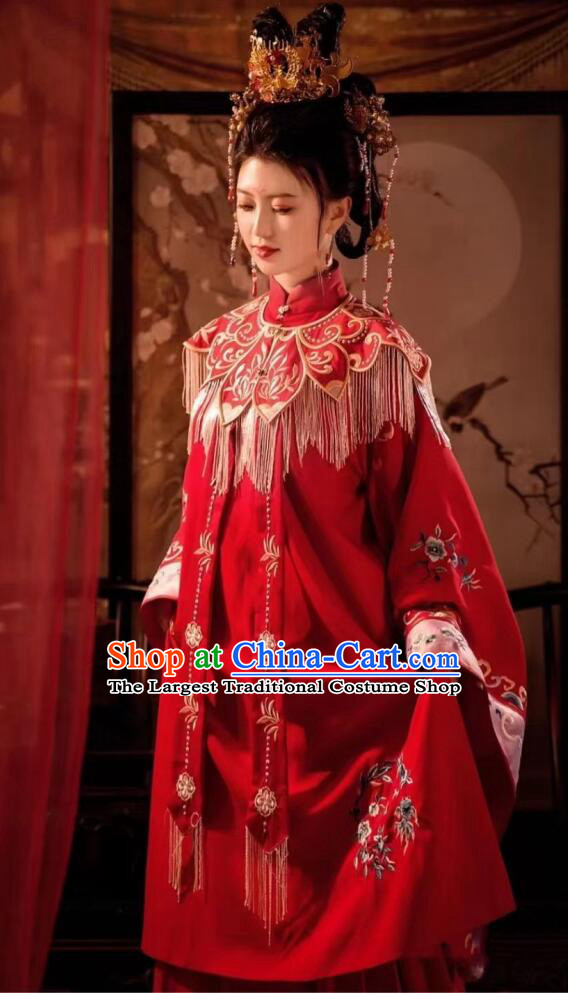 Chinese Traditional Wedding Hanfu Clothing Ming Dynasty Palace Woman Garment Costumes Ancient Empress Red Dresses