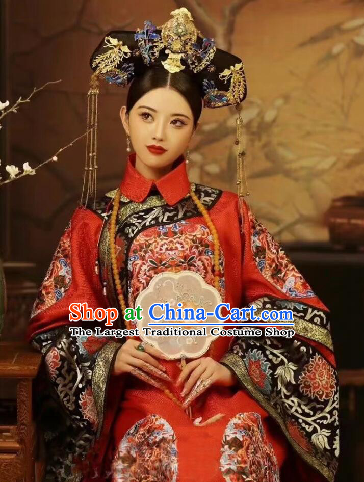 Chinese Ancient Empress Red Dresses Traditional Wedding Clothing Qing Dynasty Imperial Consort Garment Costumes