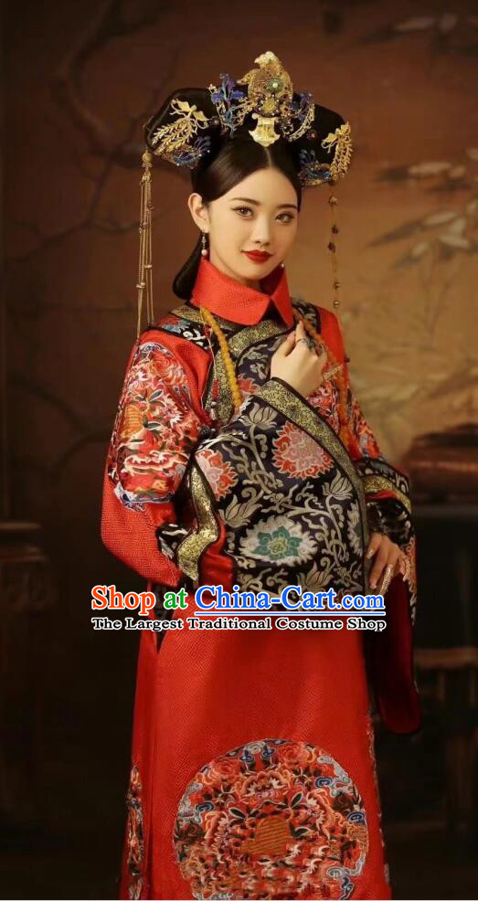 Chinese Ancient Empress Red Dresses Traditional Wedding Clothing Qing Dynasty Imperial Consort Garment Costumes