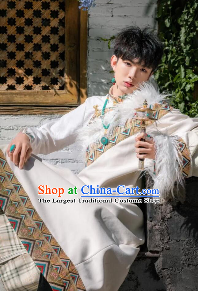 Chinese Ethnic Stage Performance Garment Costume Zang Nationality Male Clothing Tibetan Festival Apparel