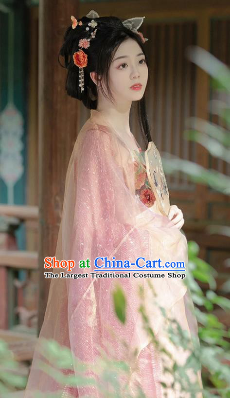 Chinese Traditional Pink Hanfu Dress Tang Dynasty Imperial Consort Garment Costumes Ancient Peri Clothing