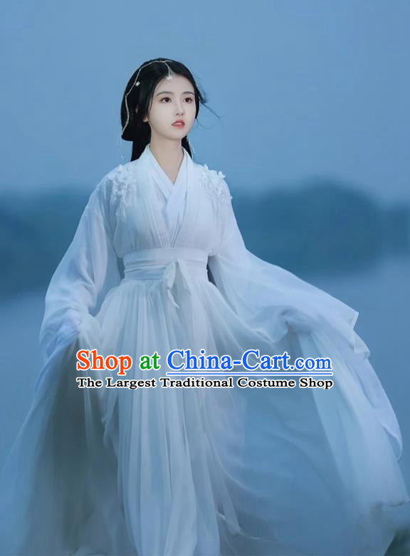 Chinese Ancient Fairy Clothing Traditional White Hanfu Dress Jin Dynasty Princess Garment Costumes