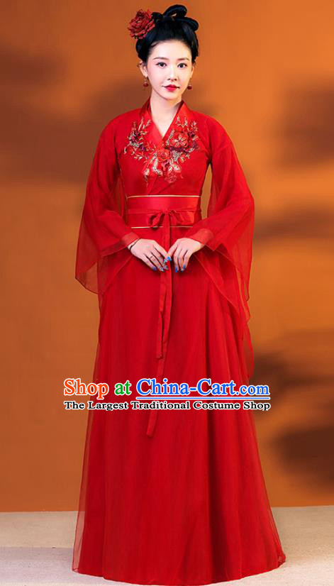 Chinese Classical Dance Red Dress TV Series Fairy Garment Costume Ancient Princess Clothing