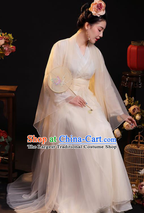 Chinese Ancient Princess Clothing Tang Dynasty Noble Woman Beige Dress TV Series Imperial Consort Garment Costumes