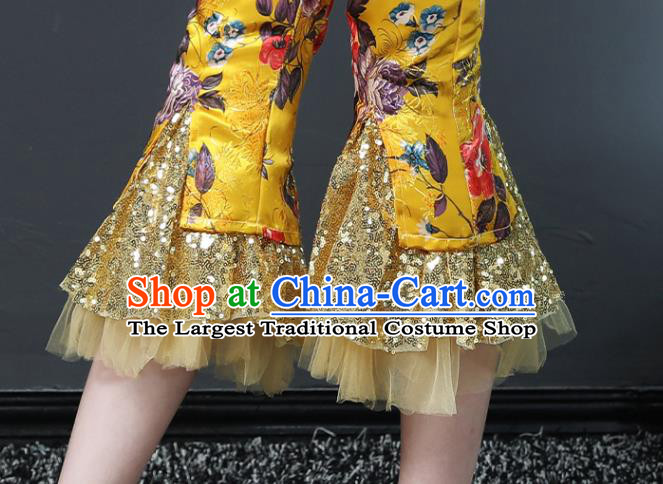 Girls Modern Fancywork Garment Costume Stage Show Clothing Children Fashion Catwalks Golden Suit