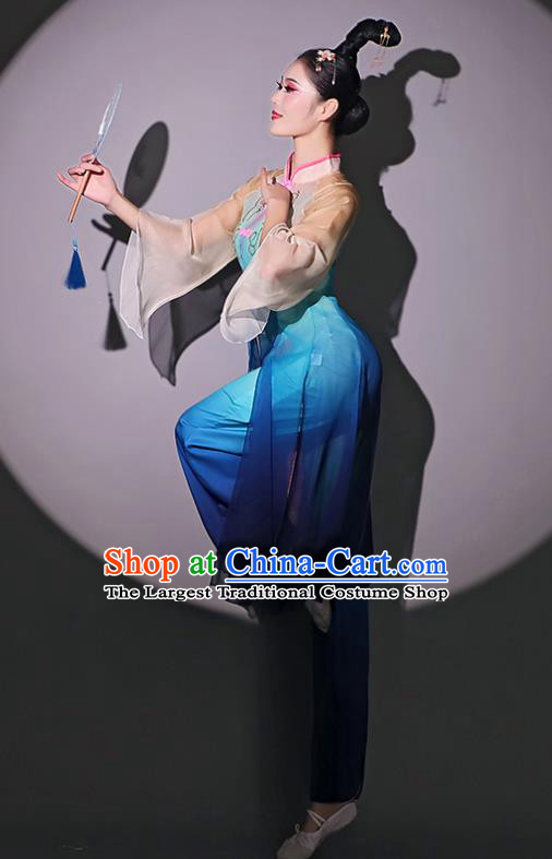 Chinese Fan Dance Blue Dress Dancing Competition Clothing Classical Dance Garment Fang Chun Xing Costumes
