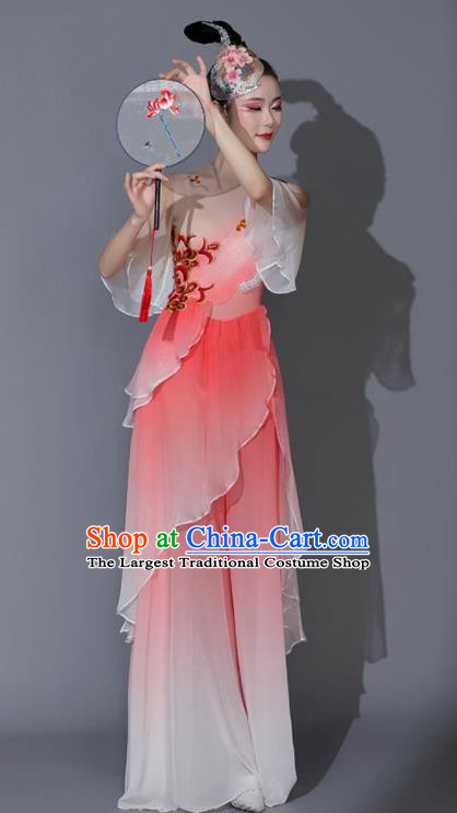 Chinese Beauty Dance Costumes Fan Dance Pink Outfit Women Group Dance Clothing Classical Dance Garment