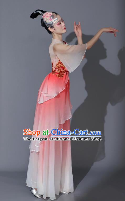 Chinese Beauty Dance Costumes Fan Dance Pink Outfit Women Group Dance Clothing Classical Dance Garment