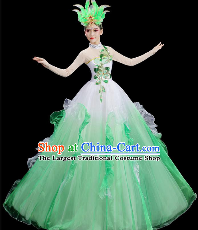 Chinese Modern Dance Clothing Stage Performance Costume Opening Dance Green Dress Women Group Dance Outfit