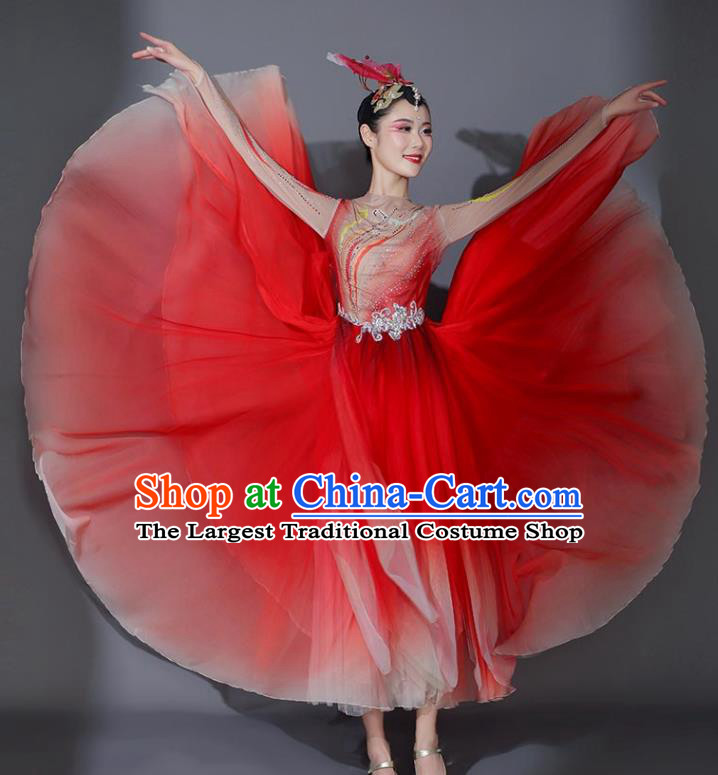 Chinese Stage Performance Costume Modern Dance Garment Opening Dance Red Veil Dress Classical Dance Clothing