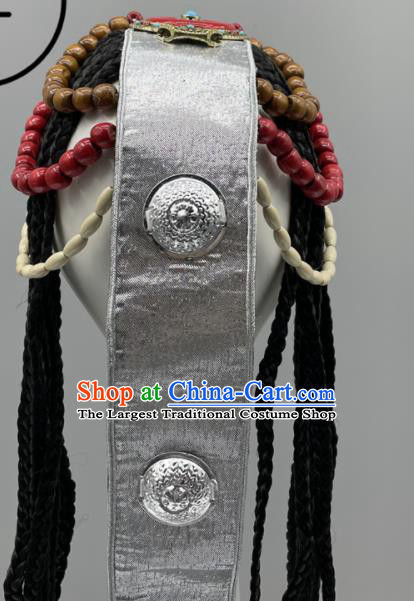 Chinese Tibetan Dance Beads Hair Jewelry Ethnic Woman Performance Headwear Folk Dance Headpiece Zang Nationality Dance Headdress