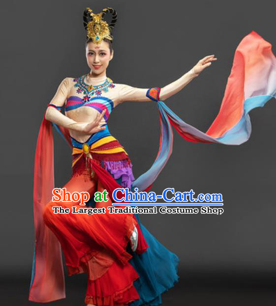 Chinese Goddess Dance Chang E Red Suit Dunhuang Flying Apsaras Dance Garment Costume Classical Dance Dress