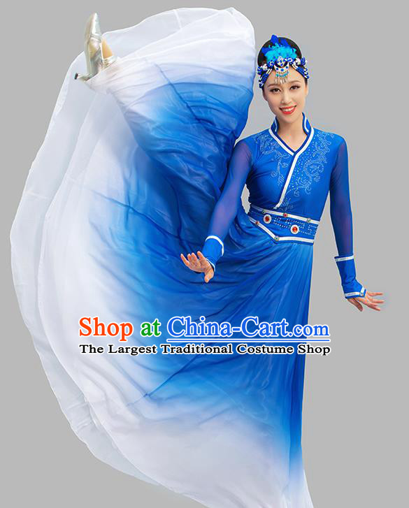 Chinese Mongolian Dance Blue Dress Ethnic Dance Suit Dunhuang Mongol Nationality Dance Garment Costume