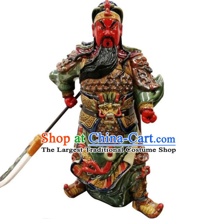 Chinese Shiwan Pottery Handicraft Masterpiecs Chinese Guan Gong Guan Yu Statue