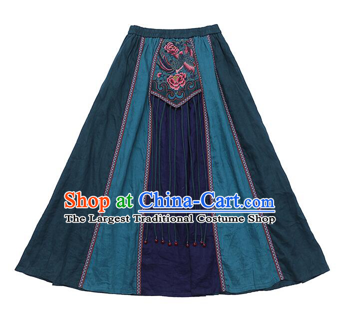 Traditional Chinese Dark Green Skirt National Pleated Skirt Elegant Embroidery Long Green Dress Women Bust Skirt