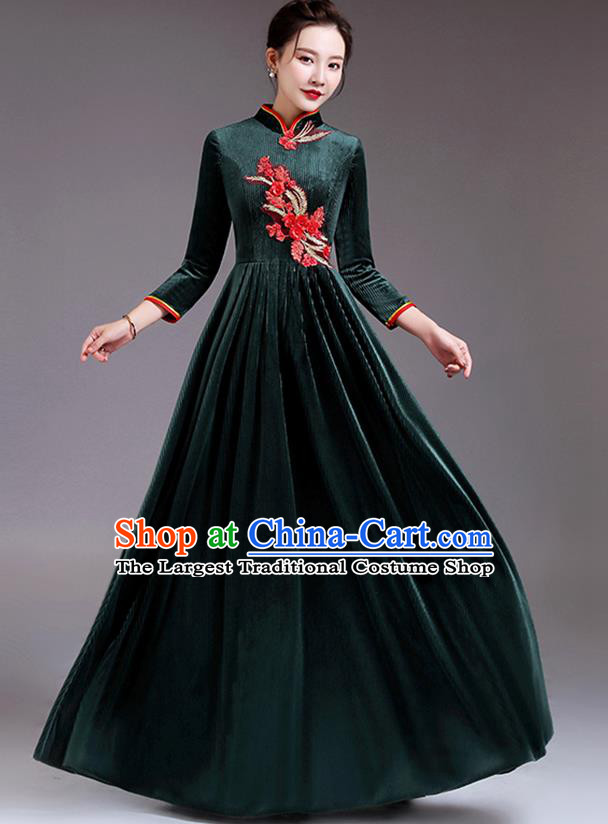 Professional Compere Dark Green Velvet Dress Top Stage Performance Garment Women Chorus Group Clothing